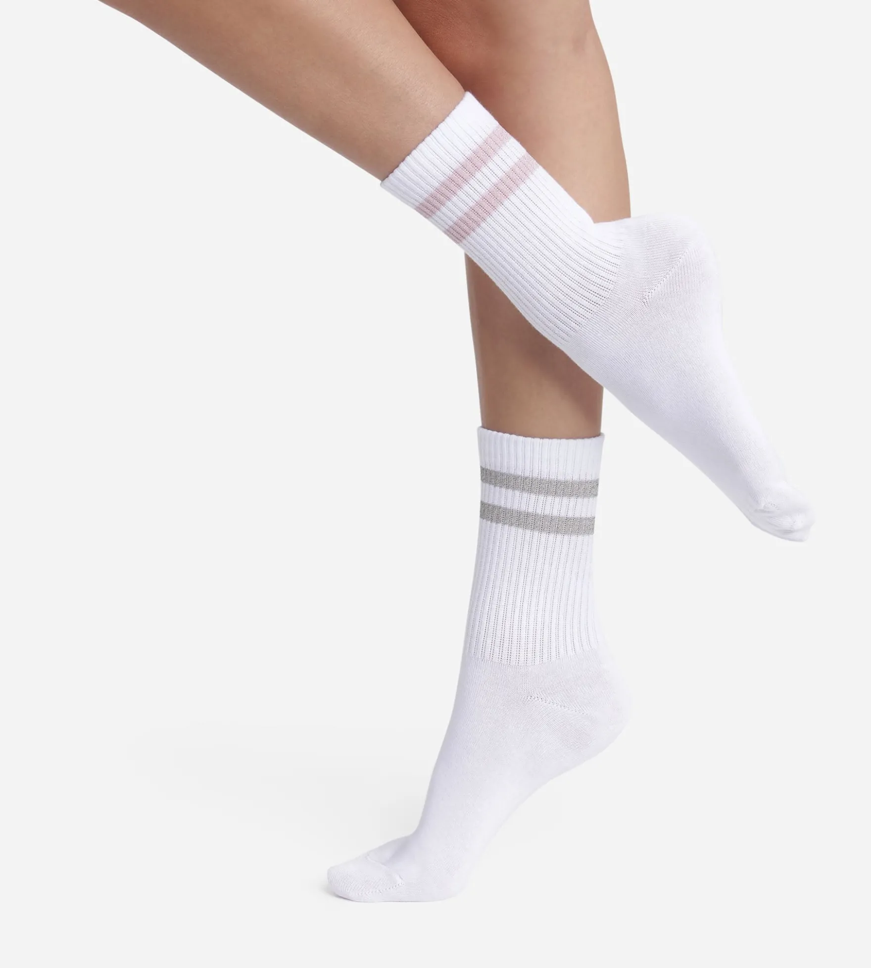 Lot de 2 paires de chaussettes en coton côtelé Blanc et lurex Rose Gris Dim Mode