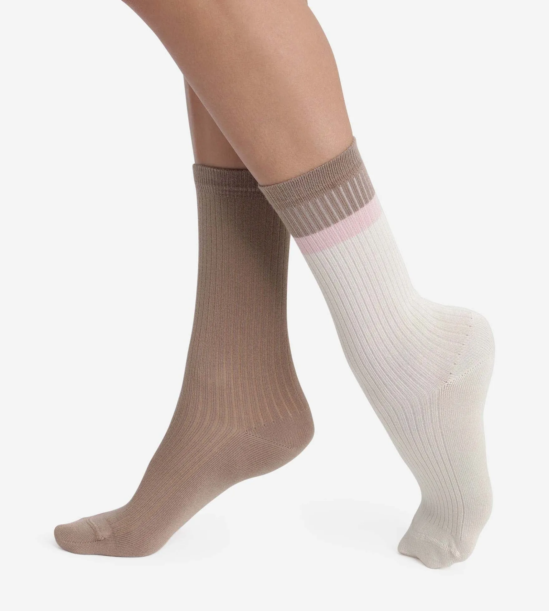 Lot de 2 paires de chaussettes en coton Taupe Ivoire Dim Modal
