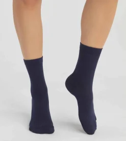 Lot de 2 paires de chaussettes femme en coton bio Bleu Marine Dim Good