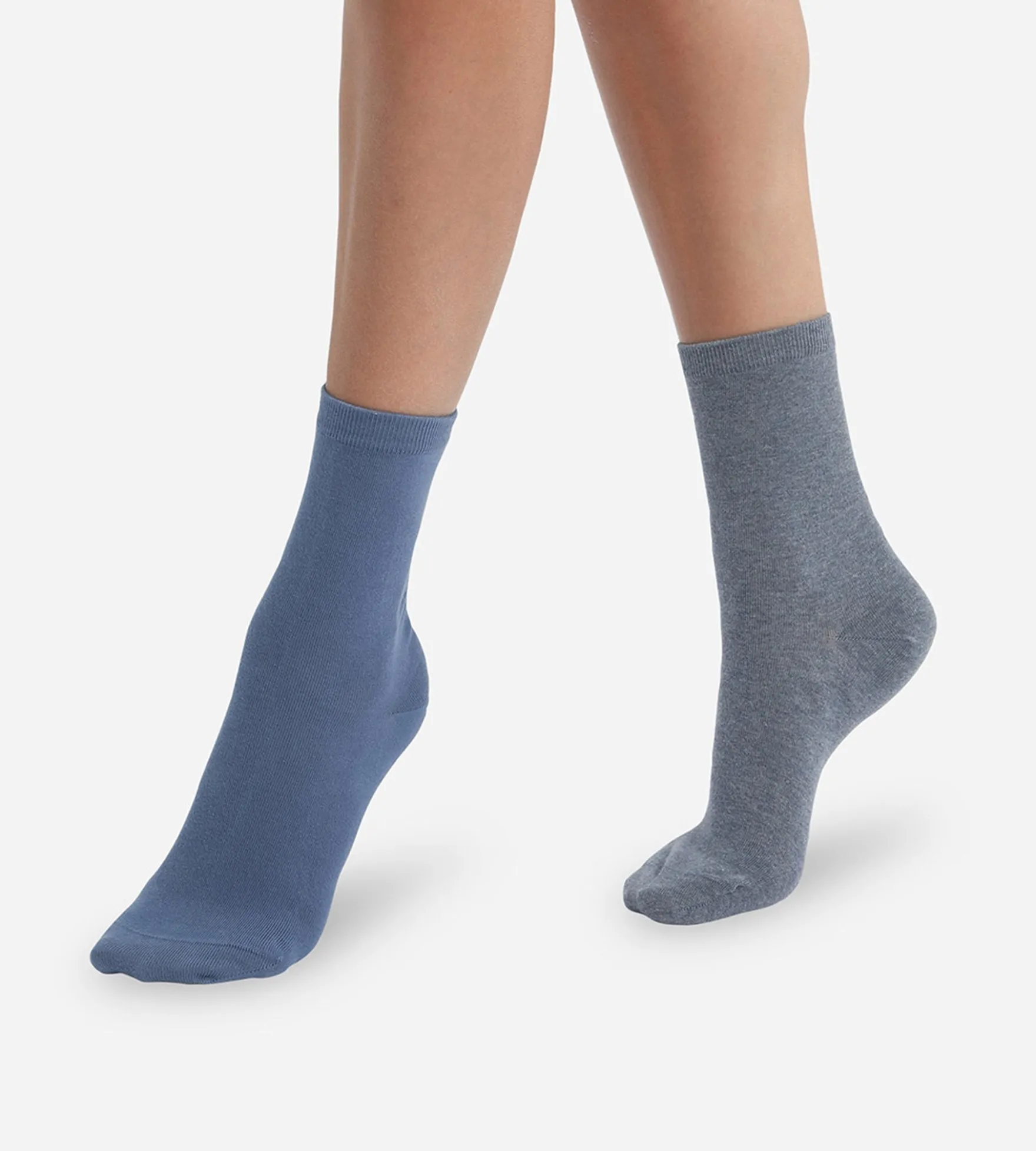 Lot de 2 paires de chaussettes femme Bleu Gris Basic Coton