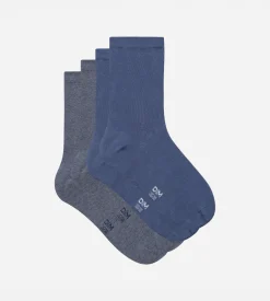Lot de 2 paires de chaussettes femme Bleu Gris Basic Coton