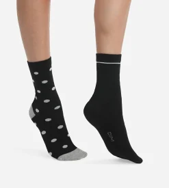 Lot de 2 paires de chaussettes femme Noir à gros pois Dim Coton Style