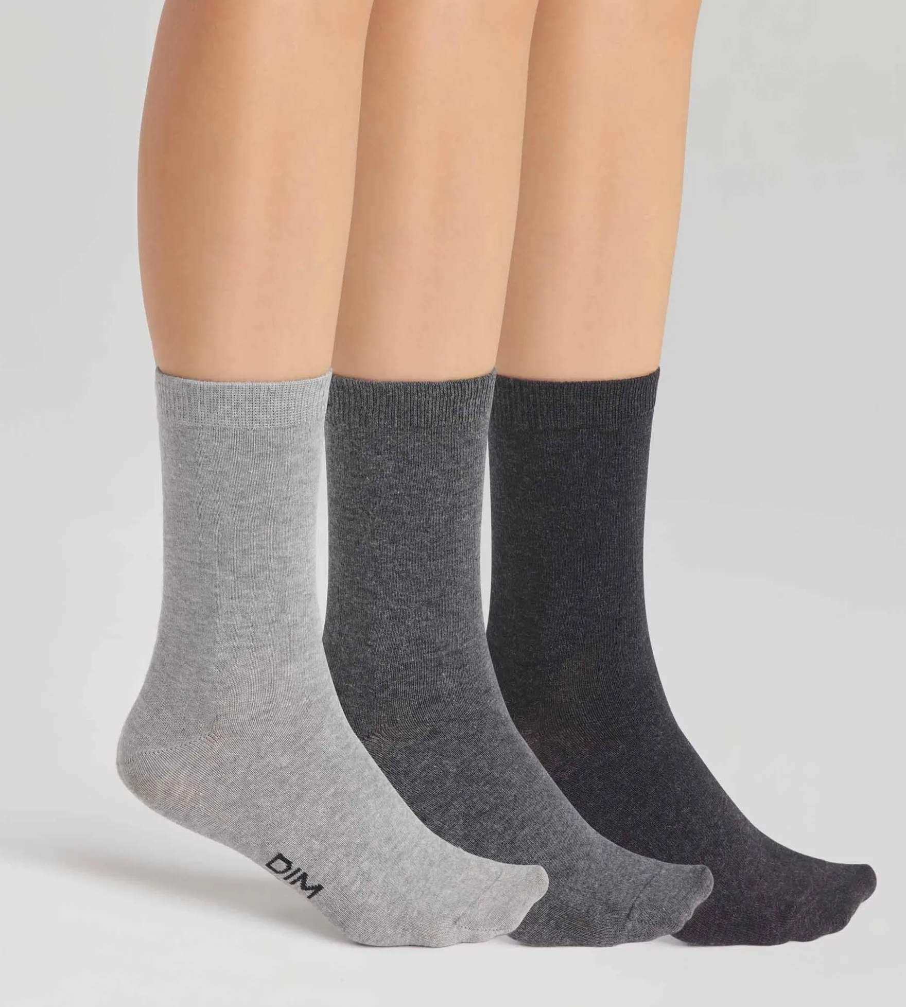 Lot de 3 paires de chaussettes femme Gris Clair en coton Dim