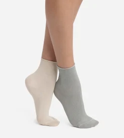 Lot de 2 paires de chaussettes femme lurex Kaki Beige Dim Mode
