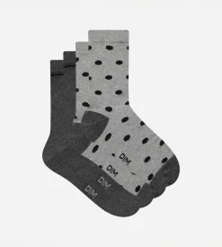 Lot de 2 paires de chaussettes femme Gris à gros pois Dim Coton Style