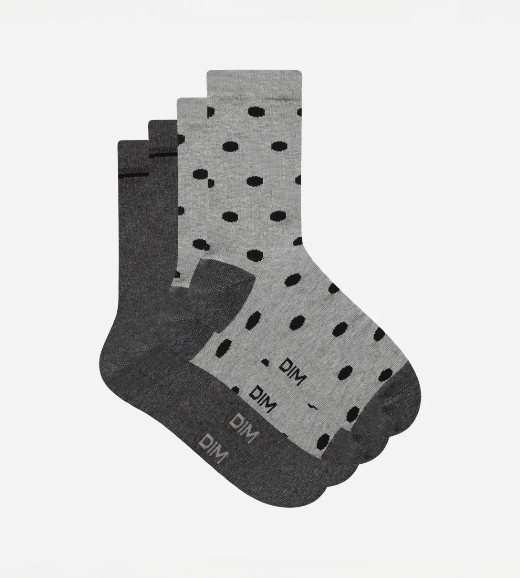 Lot de 2 paires de chaussettes femme Gris à gros pois Dim Coton Style