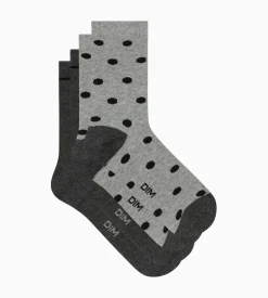 Lot de 2 paires de chaussettes femme Gris à gros pois Dim Coton Style