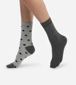 Lot de 2 paires de chaussettes femme Gris à gros pois Dim Coton Style