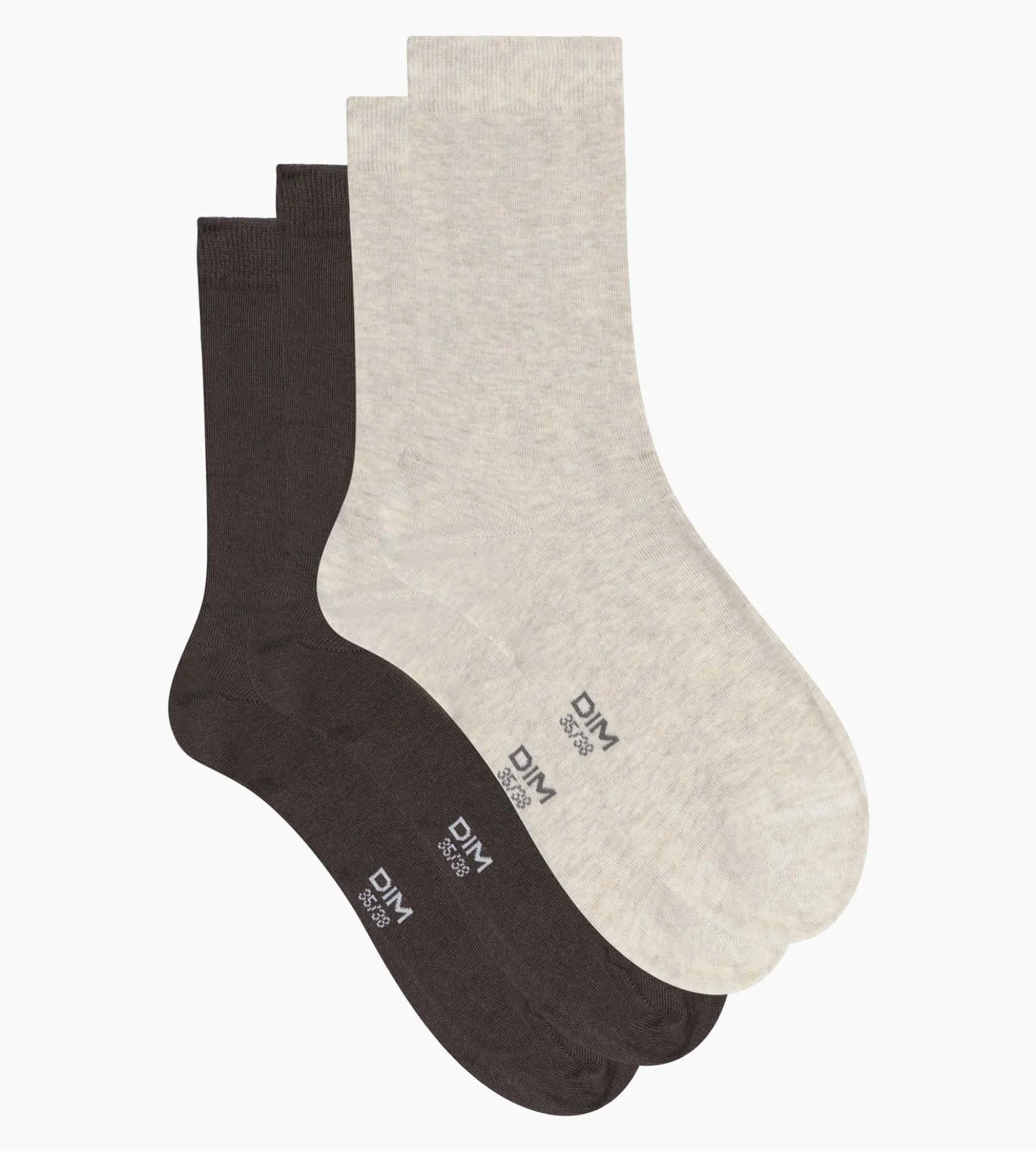 Lot de 2 paires de chaussettes femme Marron Beige Dim Coton