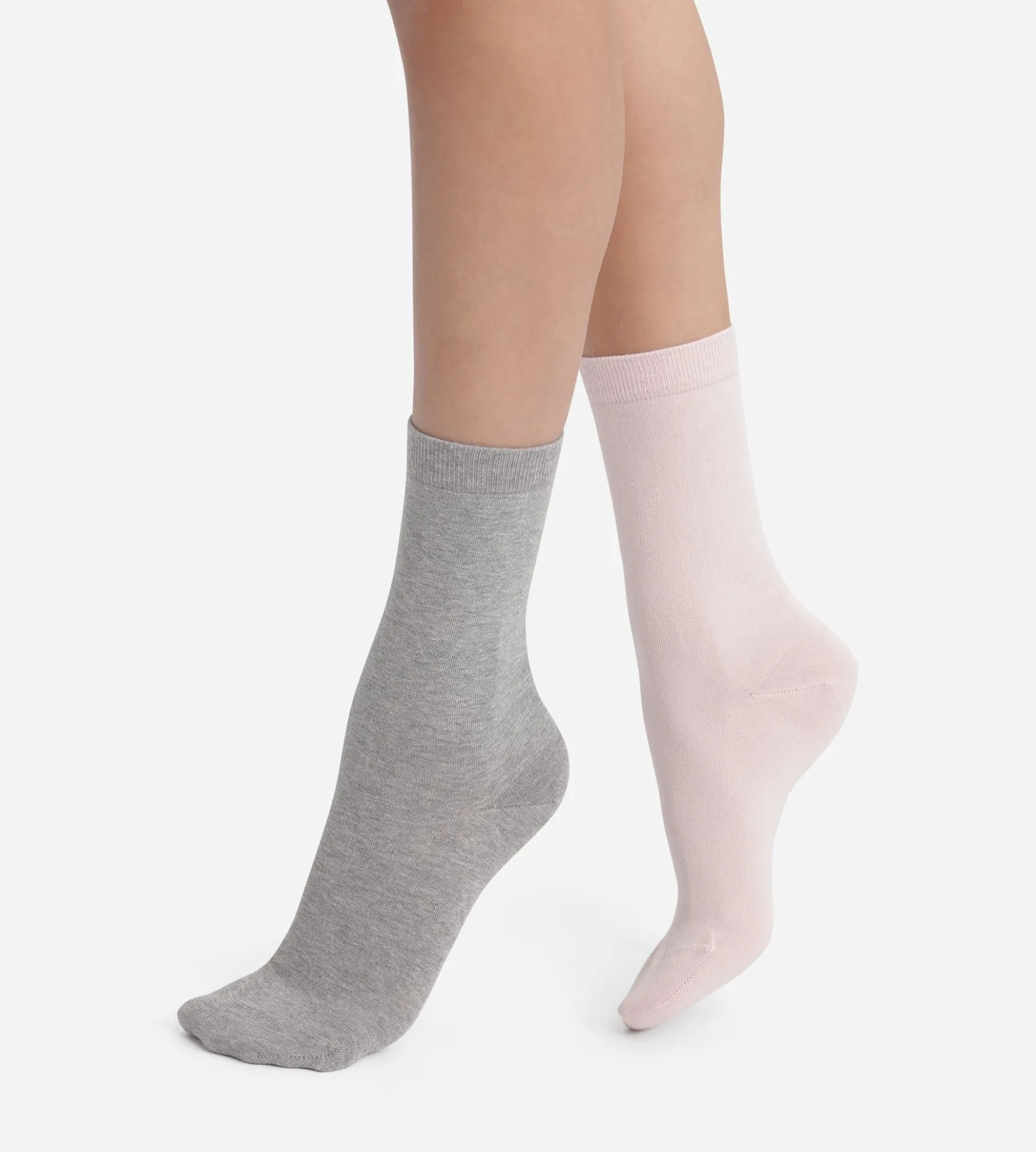 Lot de 2 paires de chaussettes femme Rose Gris Dim Coton