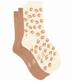 Lot de 2 paires de chaussettes femme à fleurs Crème Dim Bambou