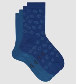 Lot de 2 paires de chaussettes femme viscose à fleurs Bleu Dim Bambou