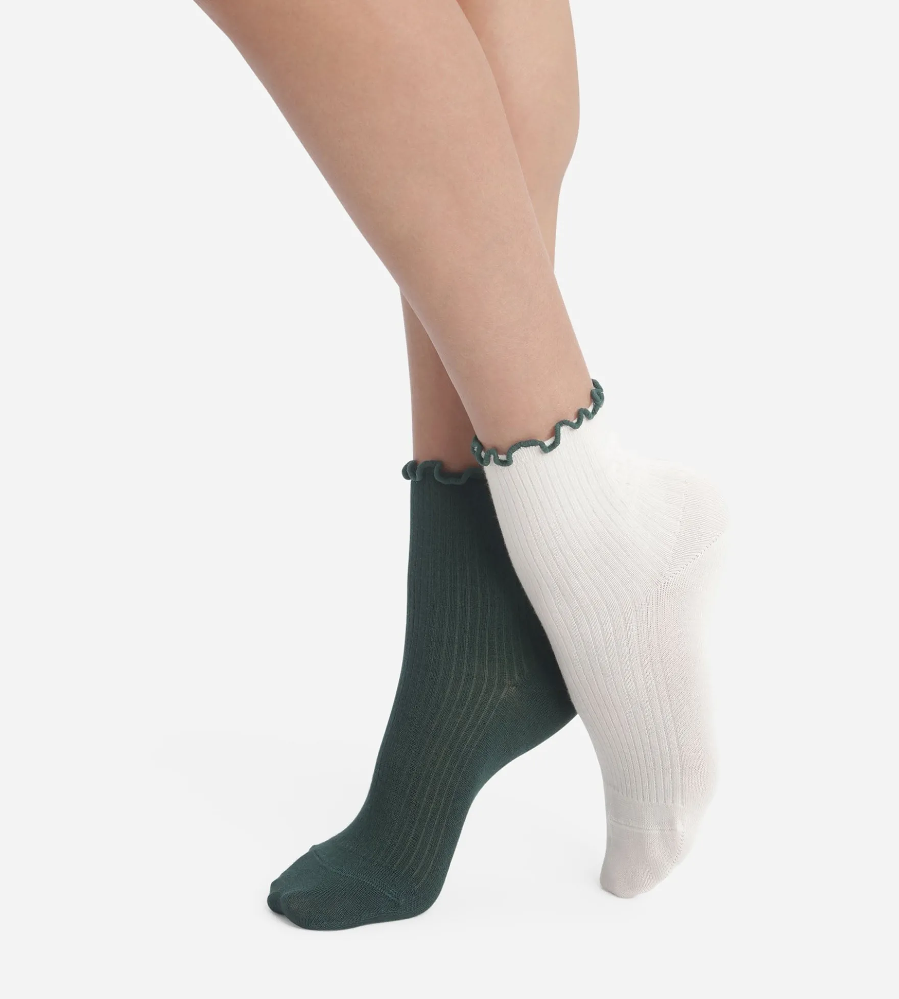 Lot de 2 paires de chaussettes femme à volants Pin Ivoire Dim Modal