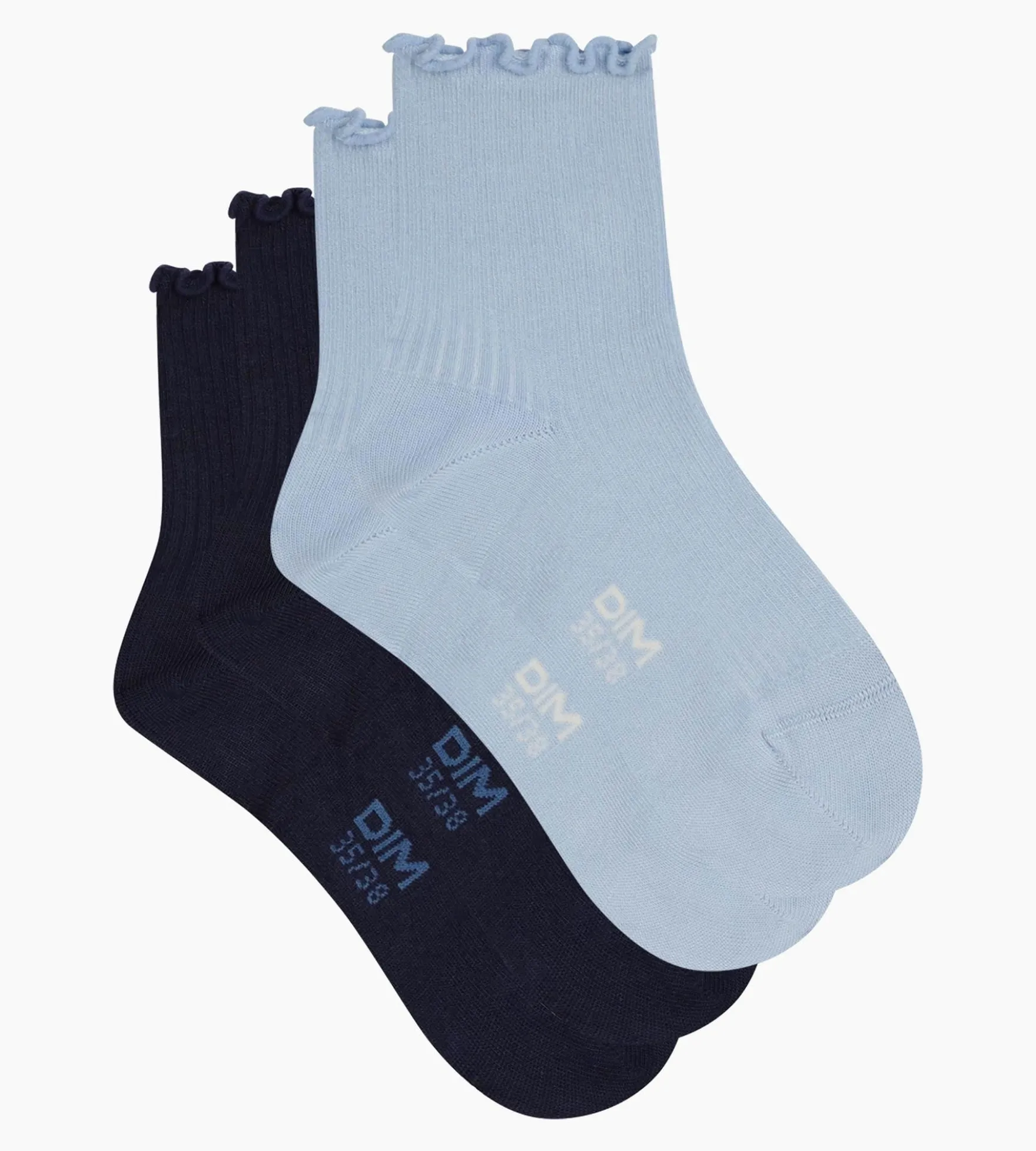Lot de 2 paires de chaussettes femme à volants Marine Dim Modal