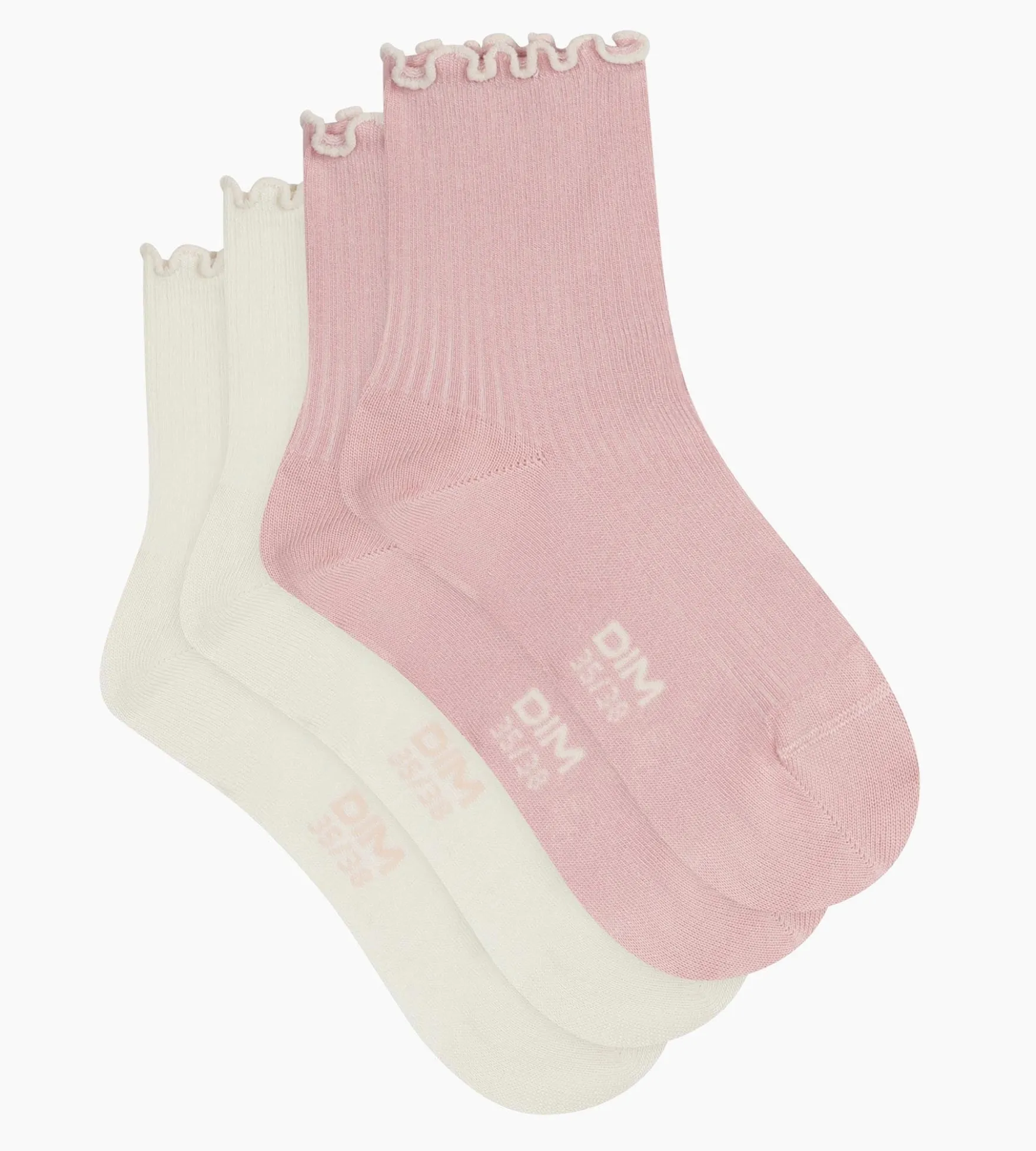 Lot de 2 paires de chaussettes femme à volants Rose Ivoire Dim Modal