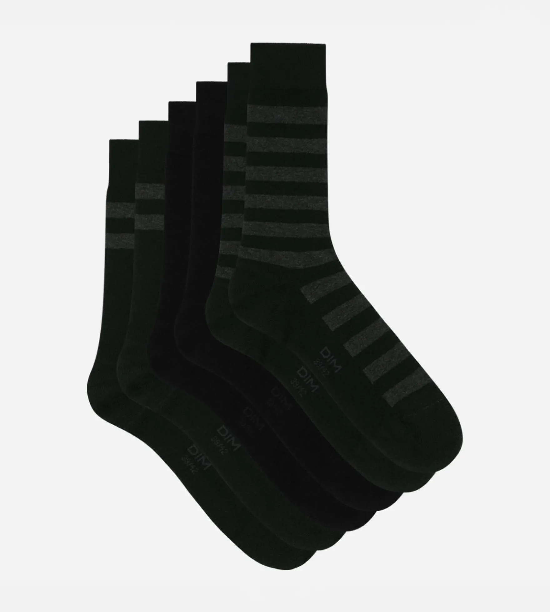 Lot de 3 paires de chaussettes homme Noir à rayures Dim Coton Style
