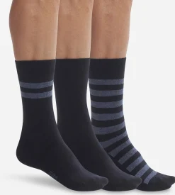 Lot de 3 paires de chaussettes homme Bleu à rayures Dim Coton Style