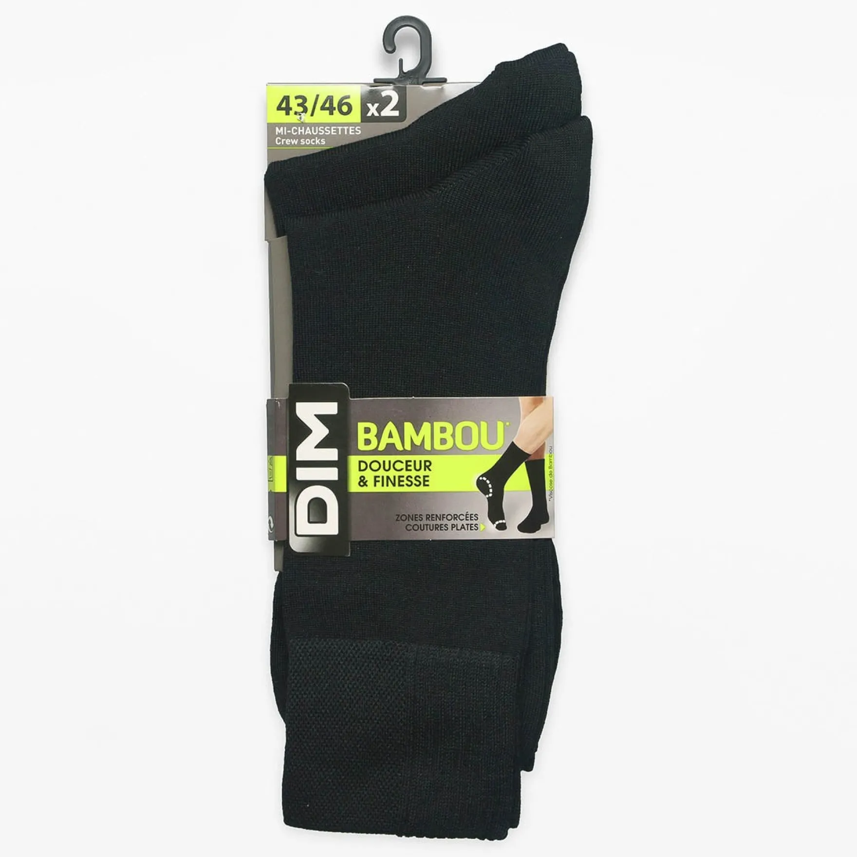 Lot de 2 paires de chaussettes homme Noir Dim Bambou