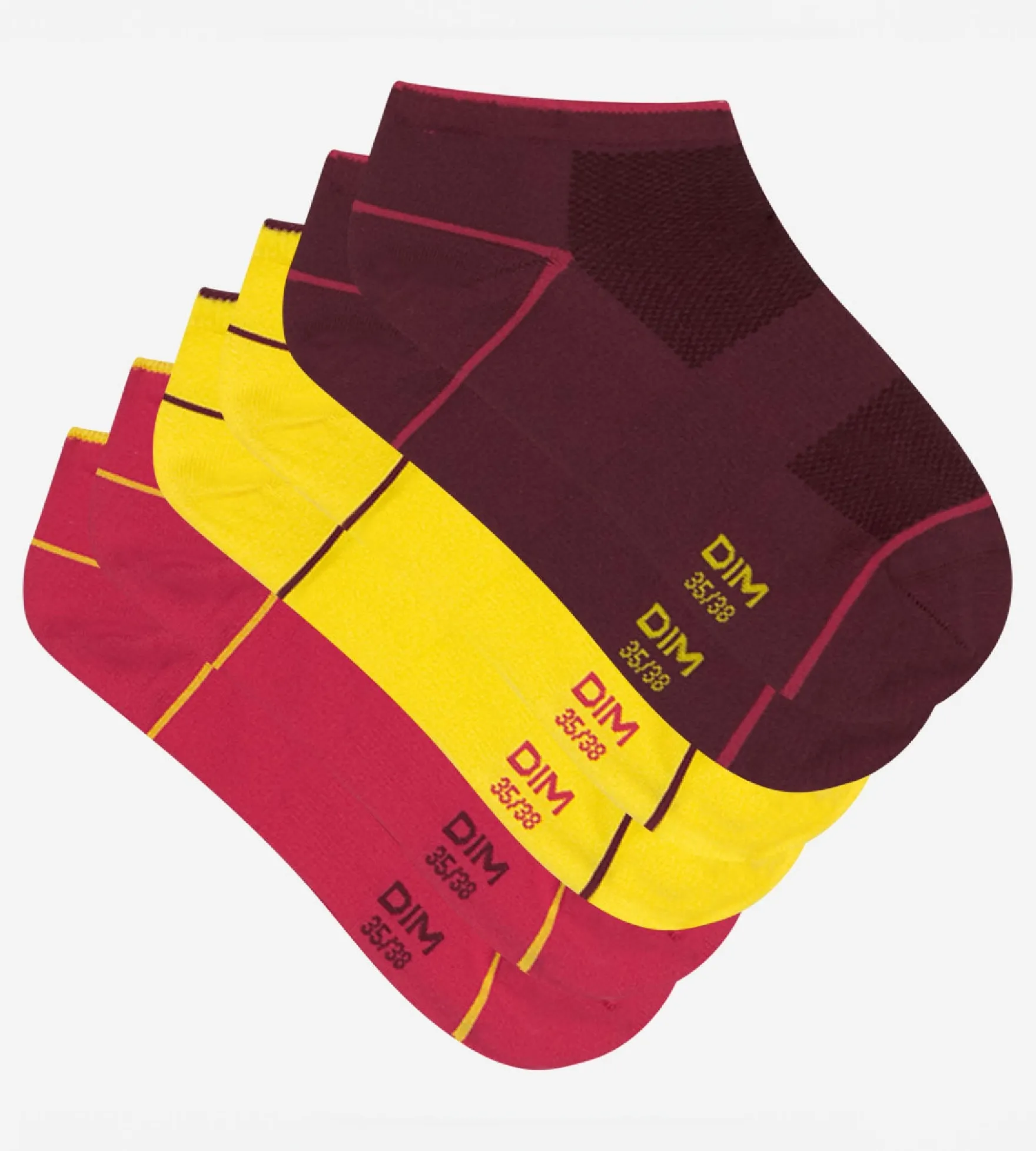 Lot de 3 paires de socquettes courtes impact léger Bordeaux Dim Sport