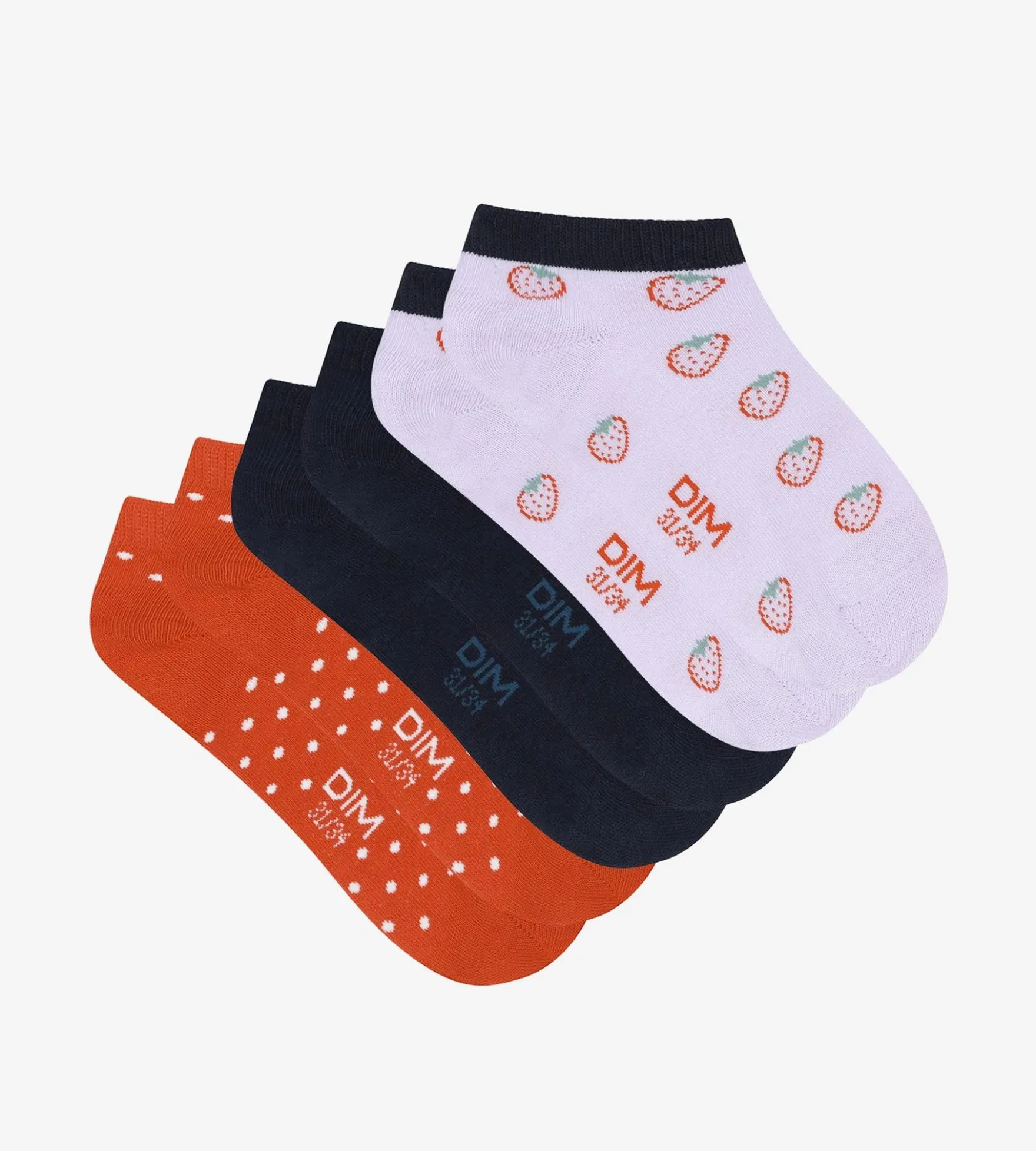 Lot de 3 paires de socquettes enfant Lila à motif fraise Coton Style