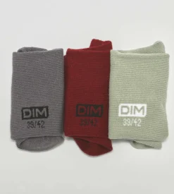 Lot de 3 paires de socquettes homme Gris Rouge Sauge Dim Coton