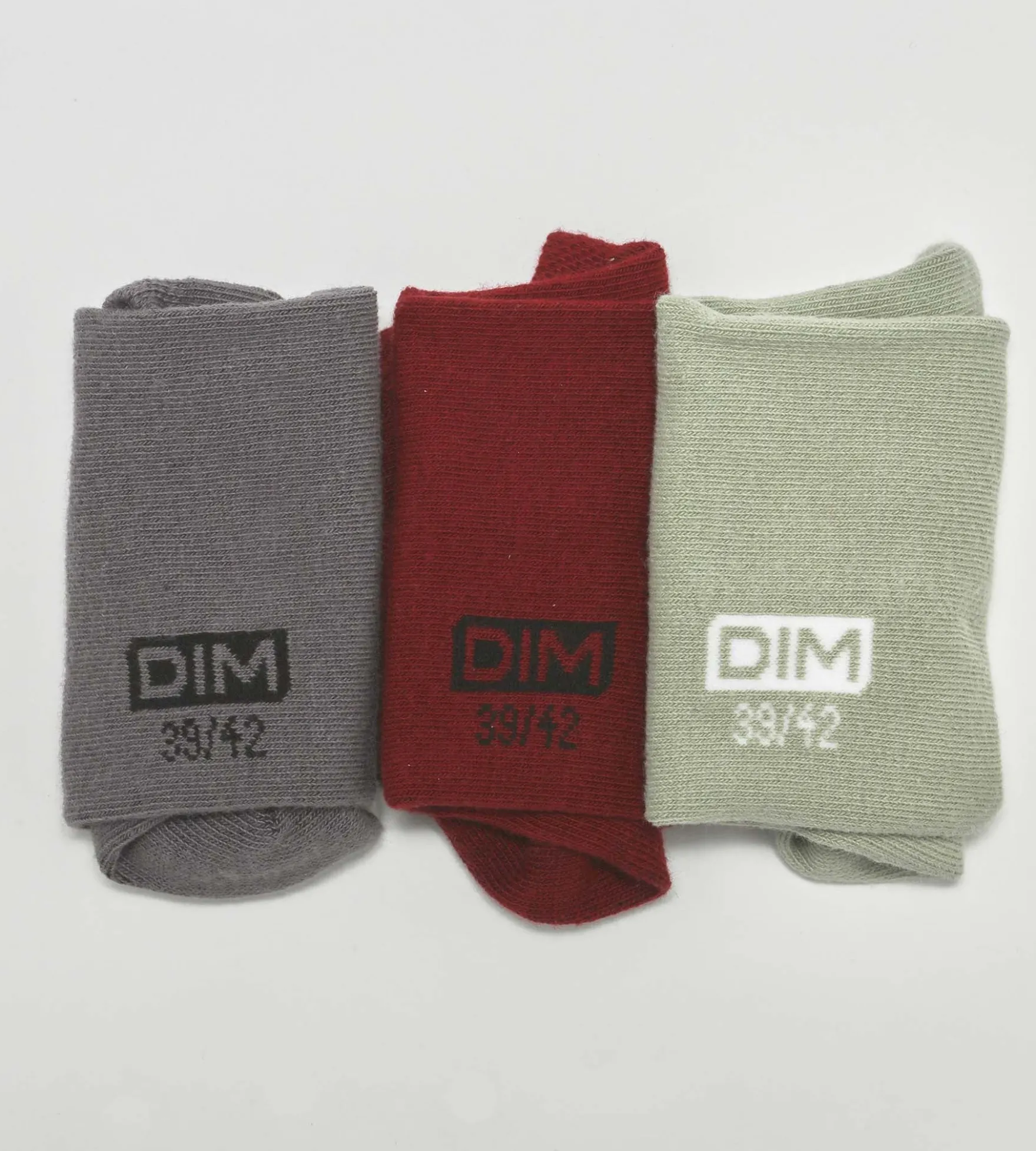 Lot de 3 paires de socquettes homme Gris Rouge Sauge Dim Coton