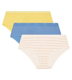 Lot de 3 shorties femme coton stretch Jaune Bleu à rayures Les Pockets