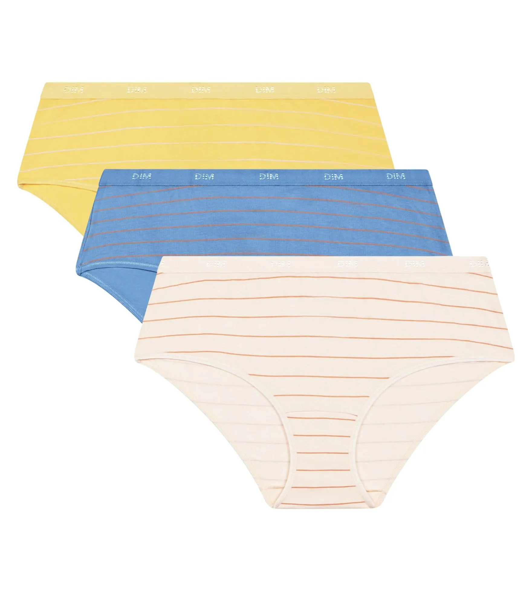 Lot de 3 shorties femme coton stretch Jaune Bleu à rayures Les Pockets