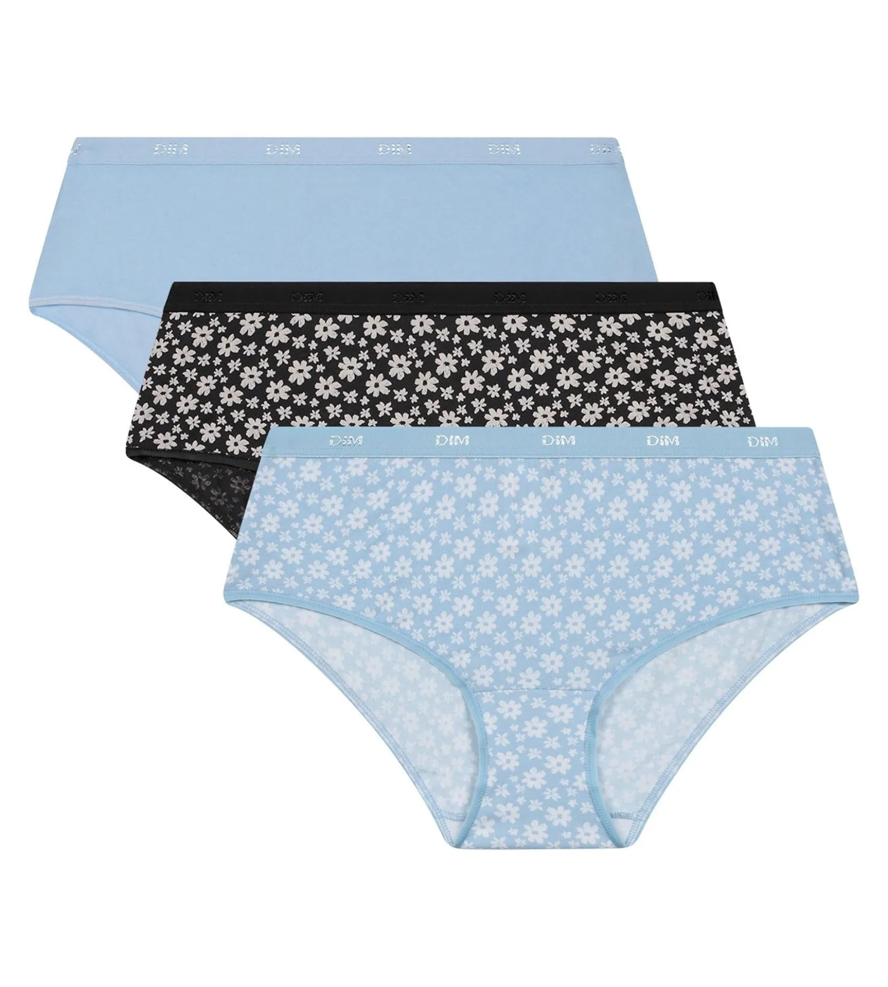 Lot de 3 shorties femme coton stretch Gris Bleu à fleurs Les Pockets