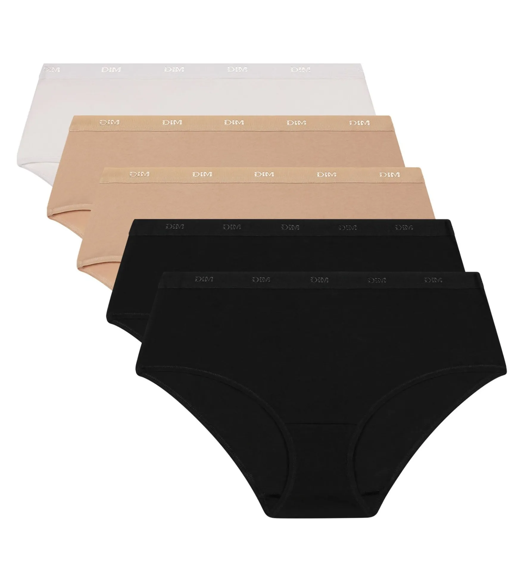 Lot de 5 shorties femme en coton Noir Nude Blanc Les Pockets Ecodim