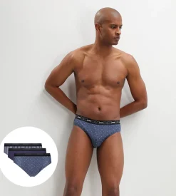 Lot de 3 slip homme en coton à imprimés croix Bleu Dim Coton Print