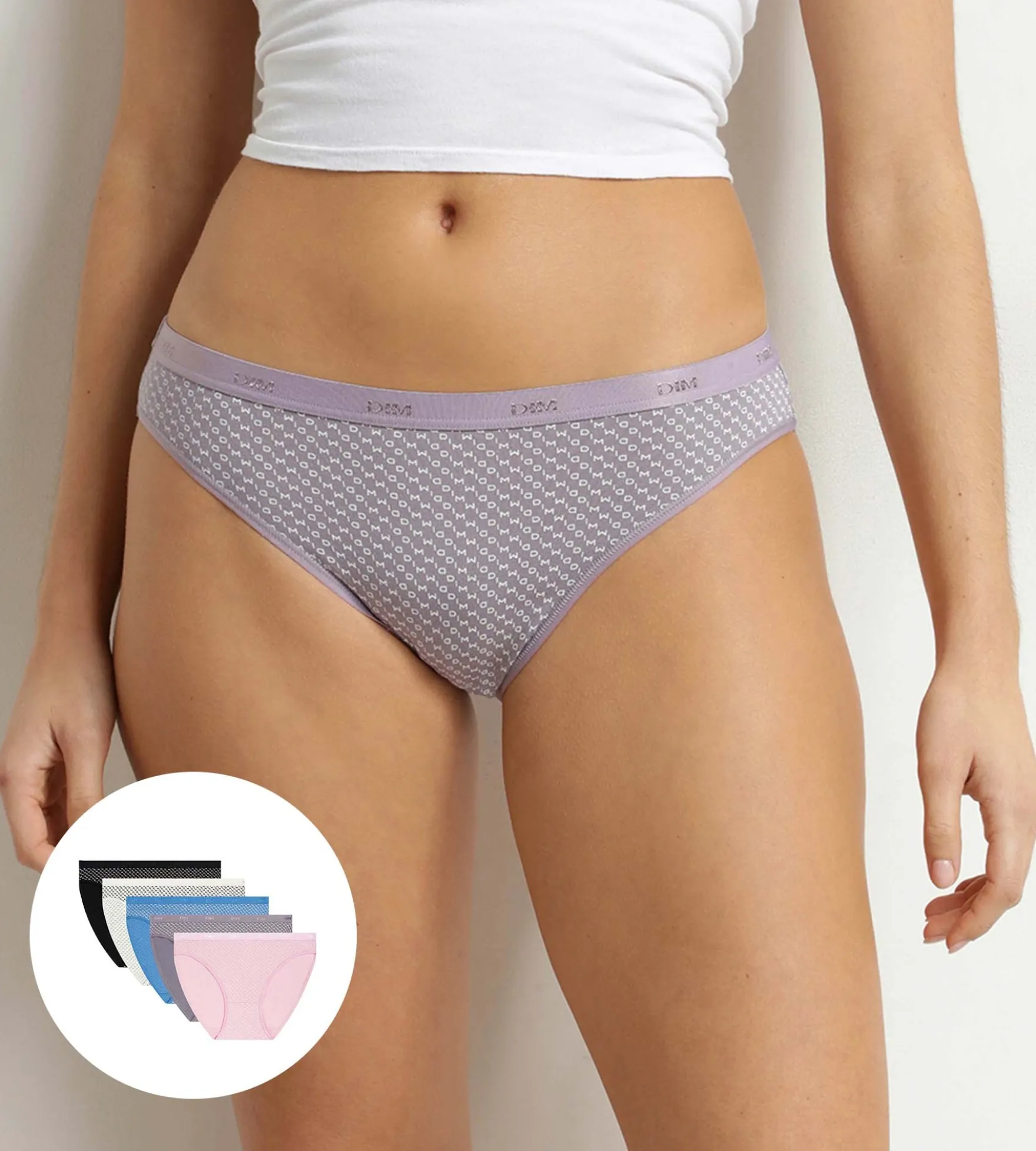 Lot de 5 slips femme coton stretch logo Dim Les Pockets