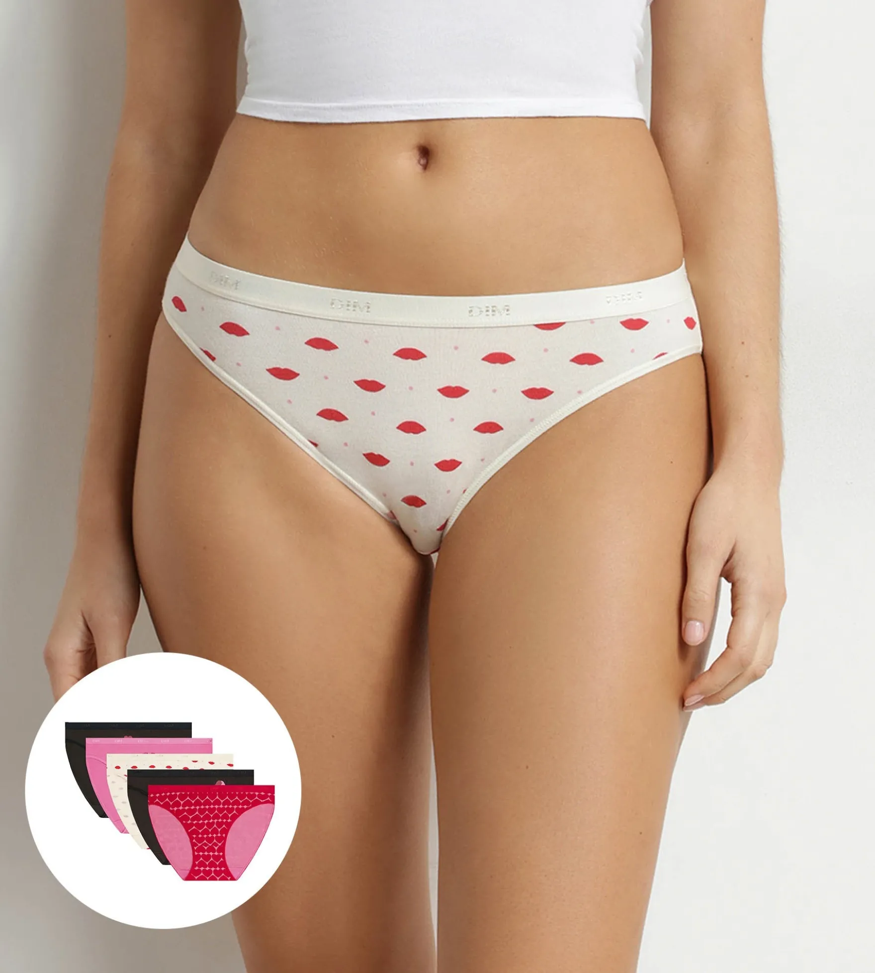 Lot de 5 slips femme coton stretch motif cœur Les Pockets