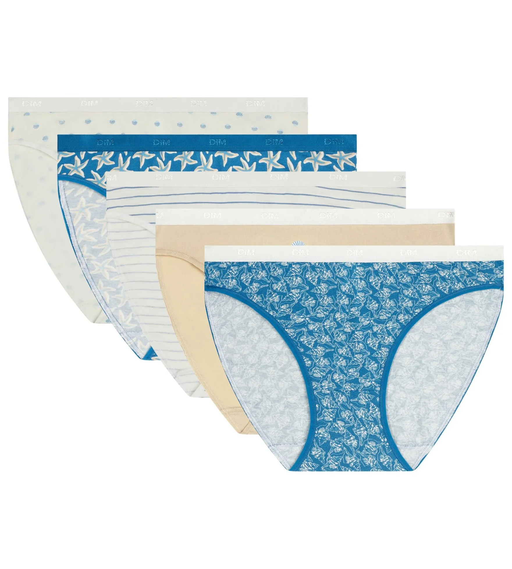 Lot de 5 slips femme coton stretch motif marin Les Pockets