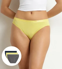 Lot de 3 slips femme coton stretch Bleu Jaune Les Pockets Ecodim