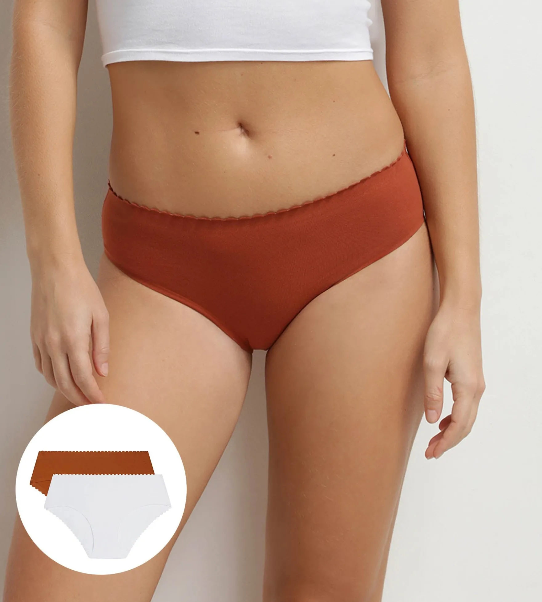 Lot de 2 slips femme coton stretch Blanc Brun Body Touch