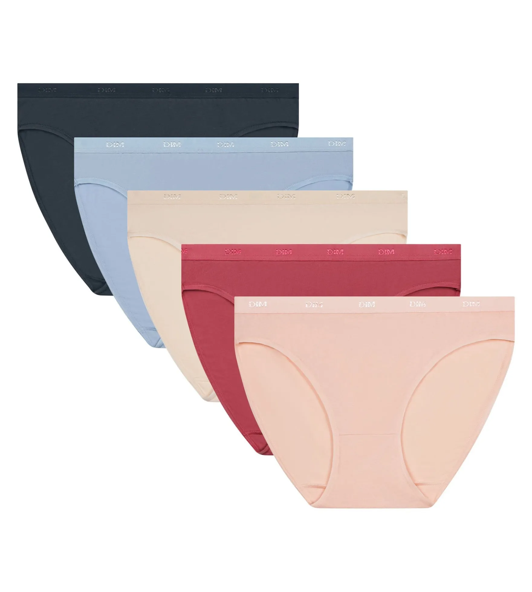 Lot de 5 slips femme coton stretch Beige Rose Bleu Les Pockets Ecodim