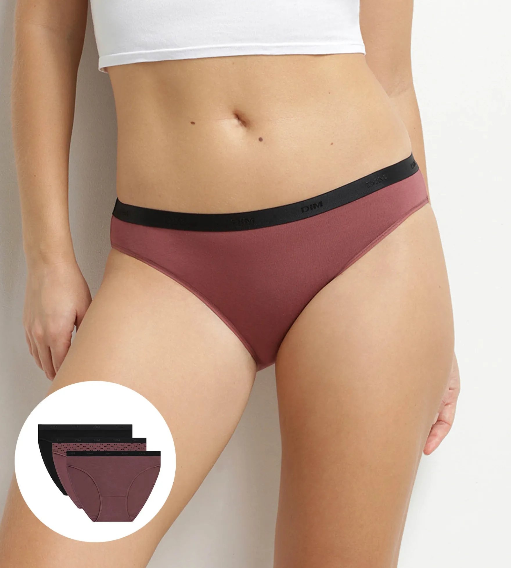 Lot de 3 slips femme en coton stretch Noir Prune Les Pockets