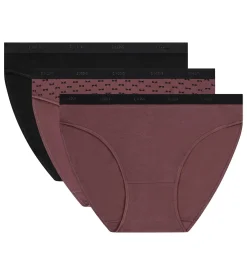 Lot de 3 slips femme en coton stretch Noir Prune Les Pockets