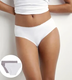 Lot de 2 slips femme en coton stretch Blanc et Gris Body Touch Easy