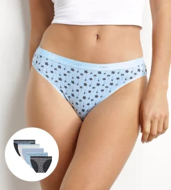 Lot de 5 slips femme en coton stretch à motif floral Bleu Les Pockets