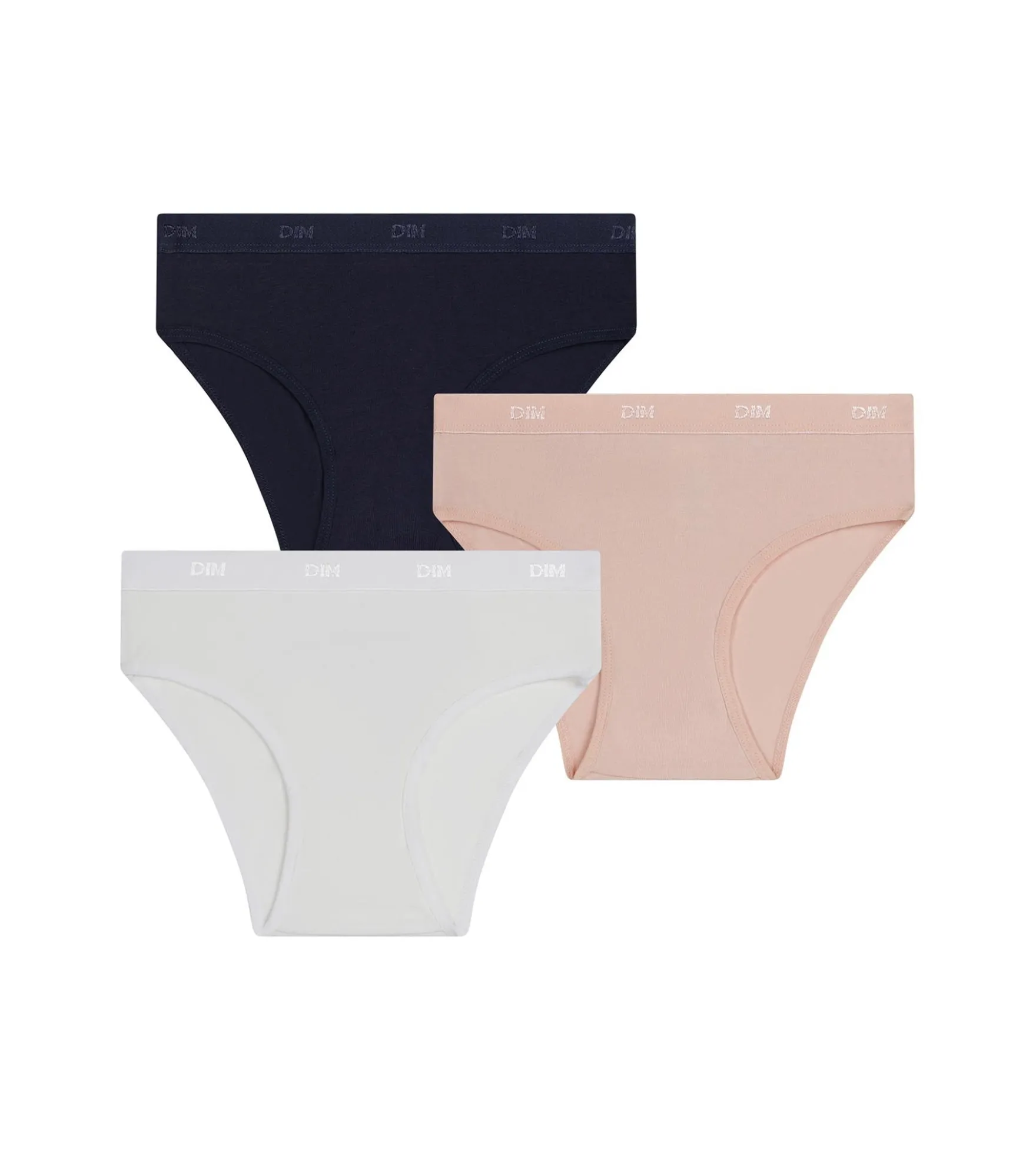 Lot de 3 slips fille en coton stretch Rose Bleu Blanc Les Pockets