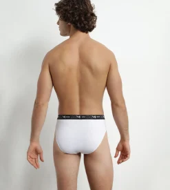 Lot de 2 slips homme Blanc Gris ceinture contrastée Dim Coton Stretch