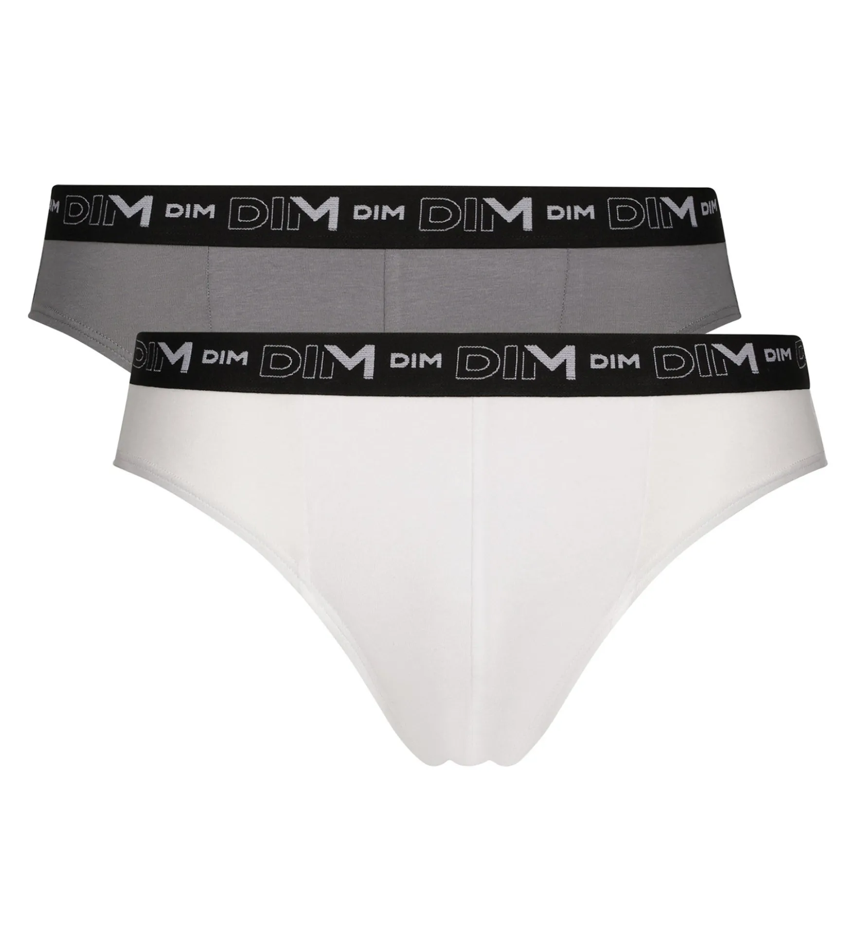 Lot de 2 slips homme Blanc Gris ceinture contrastée Dim Coton Stretch