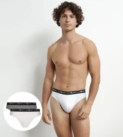 Lot de 2 slips homme Blanc Gris ceinture contrastée Dim Coton Stretch