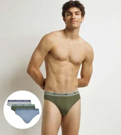 Lot de 3 slips homme Bleu Gris Vert Coton Stretch Bio