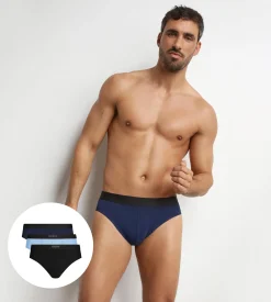 Lot de 3 slips homme en coton Noir Bleu Ultra doux