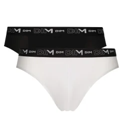 Lot de 2 slips homme Noir Blanc ceinture contrastée Dim Coton Stretch