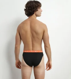 Lot de 3 slips homme Noir à ceinture Orange Vert Dim Coton Stretch