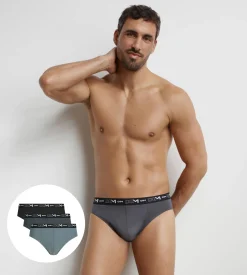 Lot de 3 slips homme Noir Gris Dim Coton Stretch